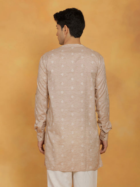 Vastramay Men's Beige Cotton Kurta